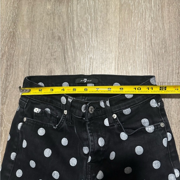 7 for all mankind High Rise Slim Kick Jeans In Black With White Polka Dots SZ26 - Picture 3 of 12